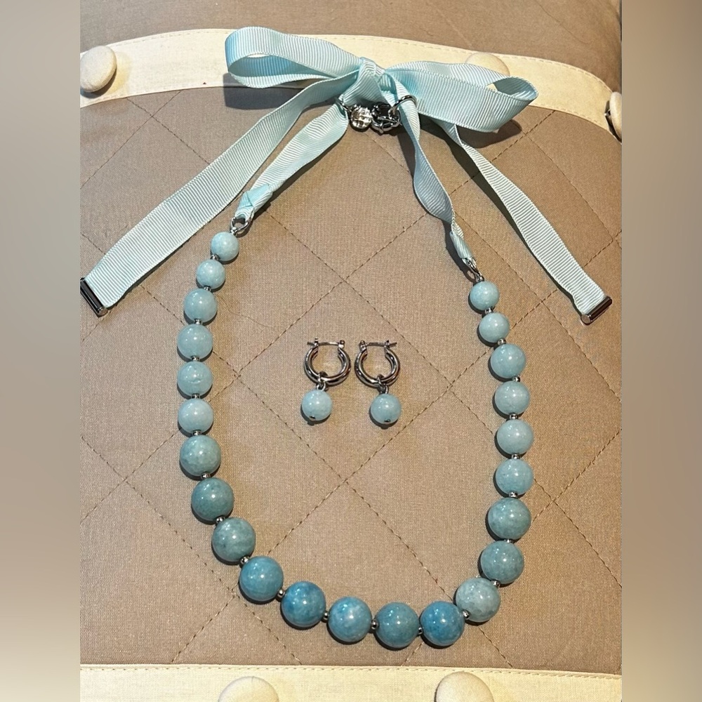 Talbots Blue Beaded Necklace and Earring‎ Set